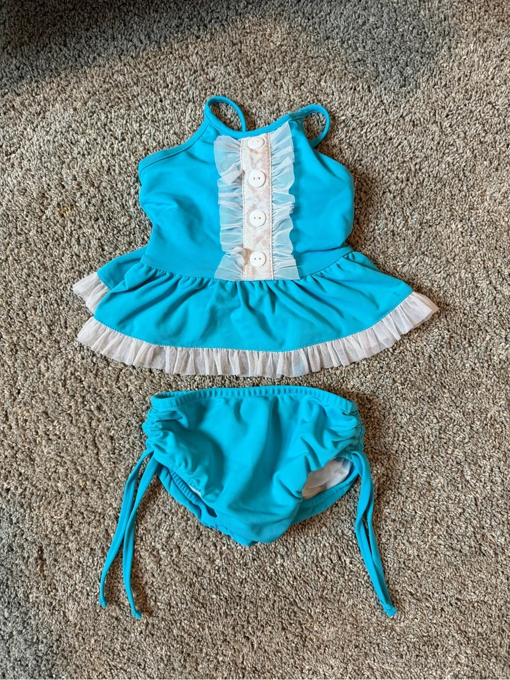 Turquoise Ruffle Tankini Swimsuit for Kids - Blue